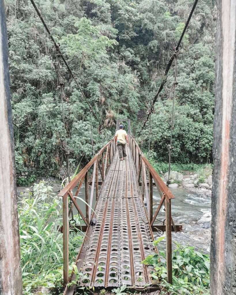 Towards Awa View Deck, Crossing the metal bridge, Batad, Philippines - RooWanders