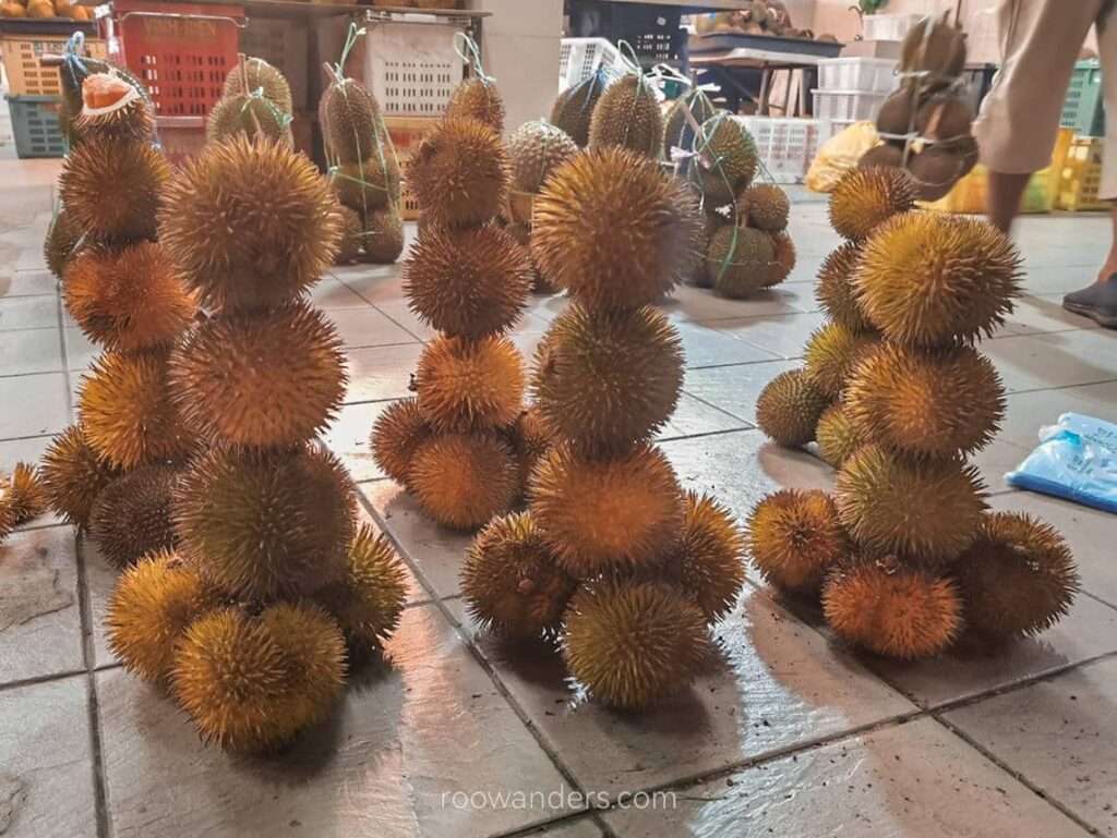 Brunei Gadong Night Market Durian Stacks - RooWanders